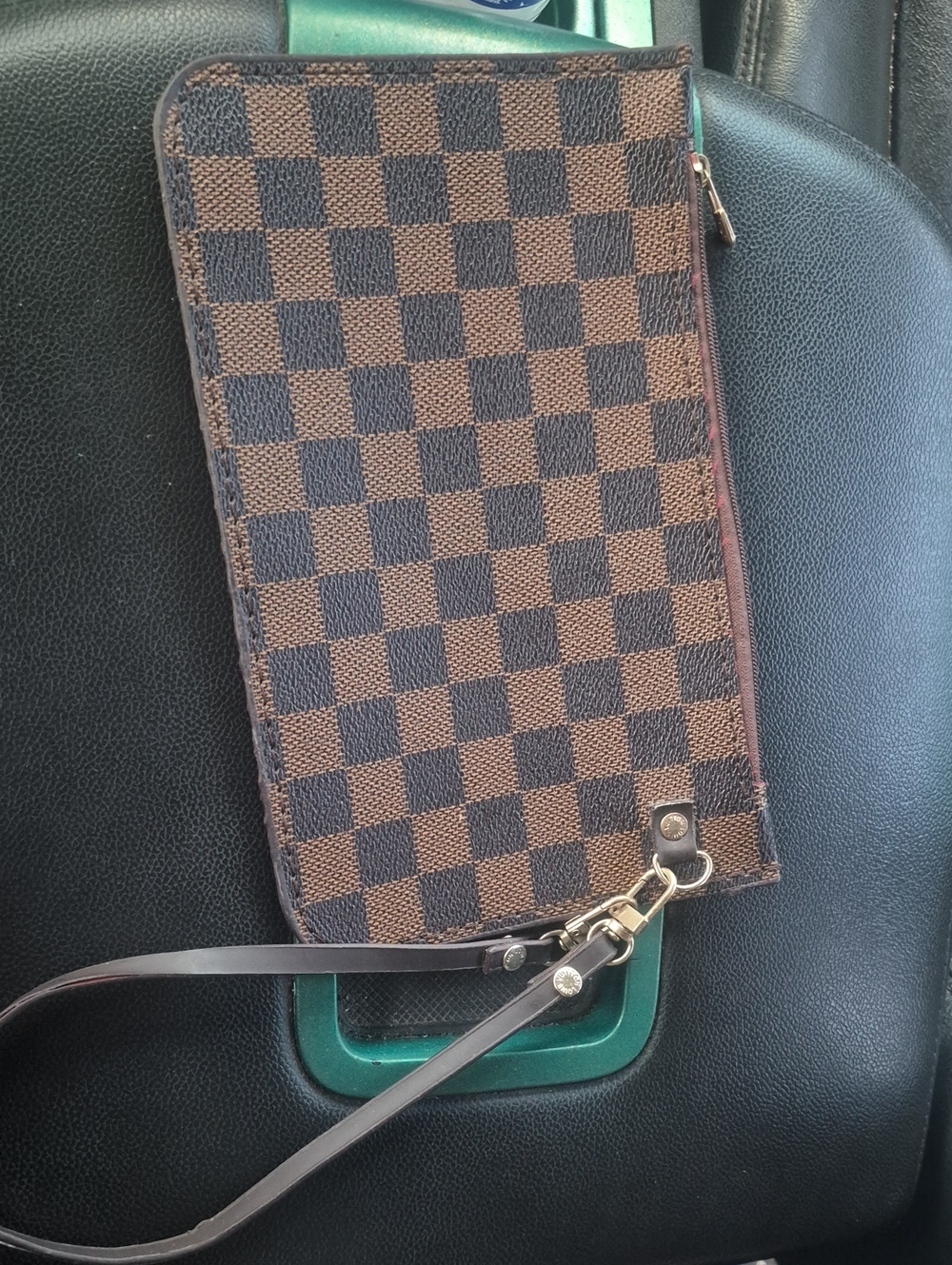 LV Monagram Brown Checkered Zip Wristlet Travel Pouch